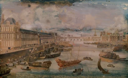 Ansicht der Seine, der Grande Galerie des Louvre und des College des Quatre Nations, ca. 1680